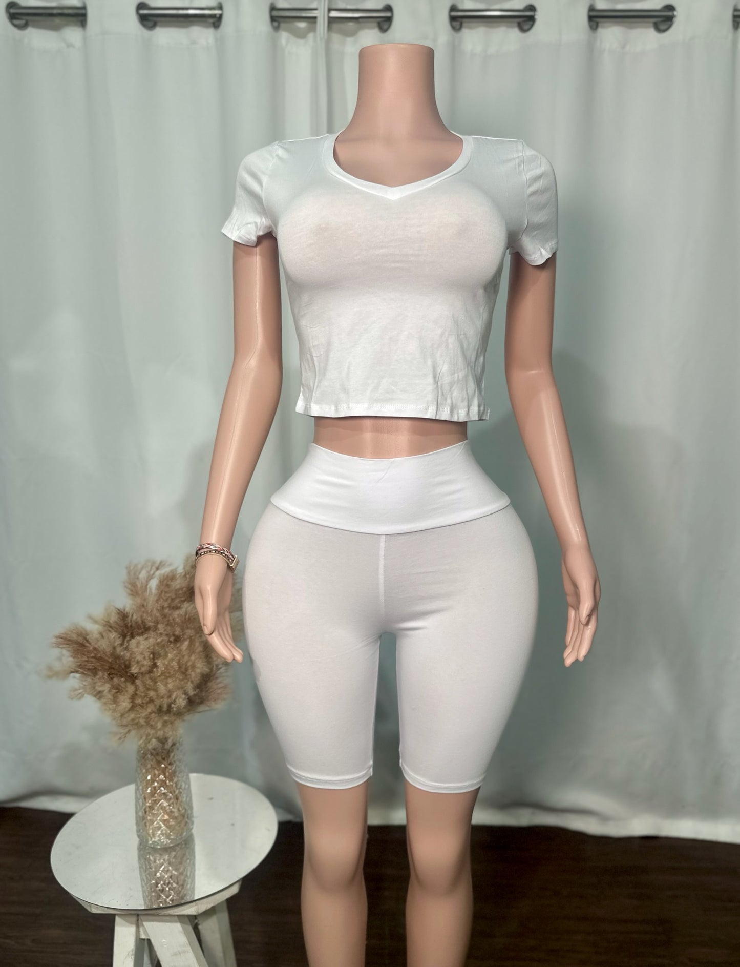 V NECK SHORT SLEEVE BIKER SHORT SET