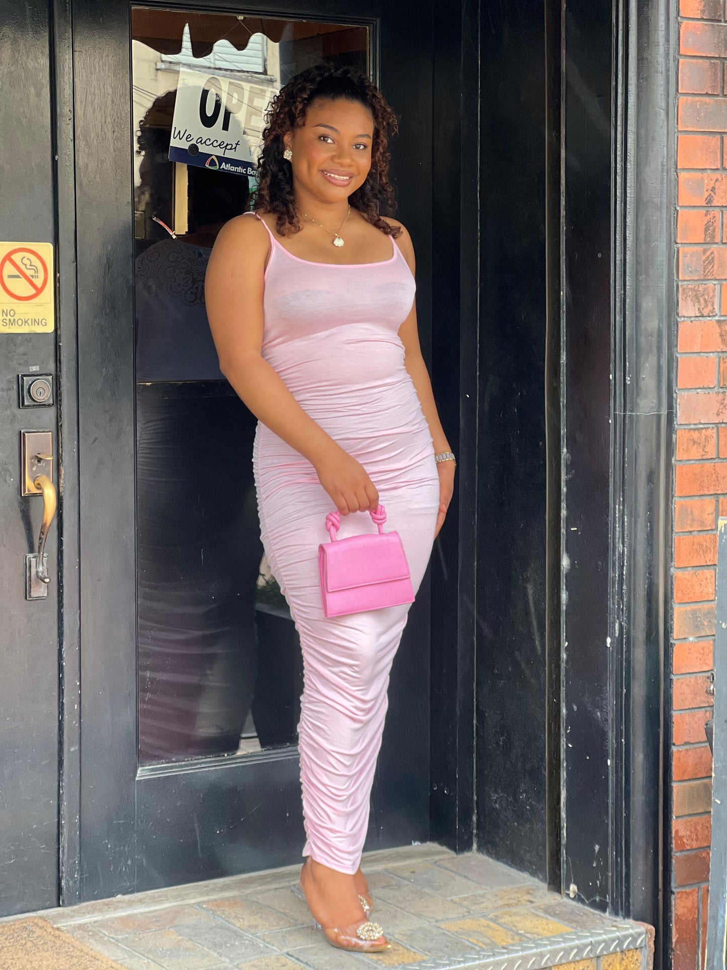 SPAGHETTI STRAP RUCHED MAXI DRESS