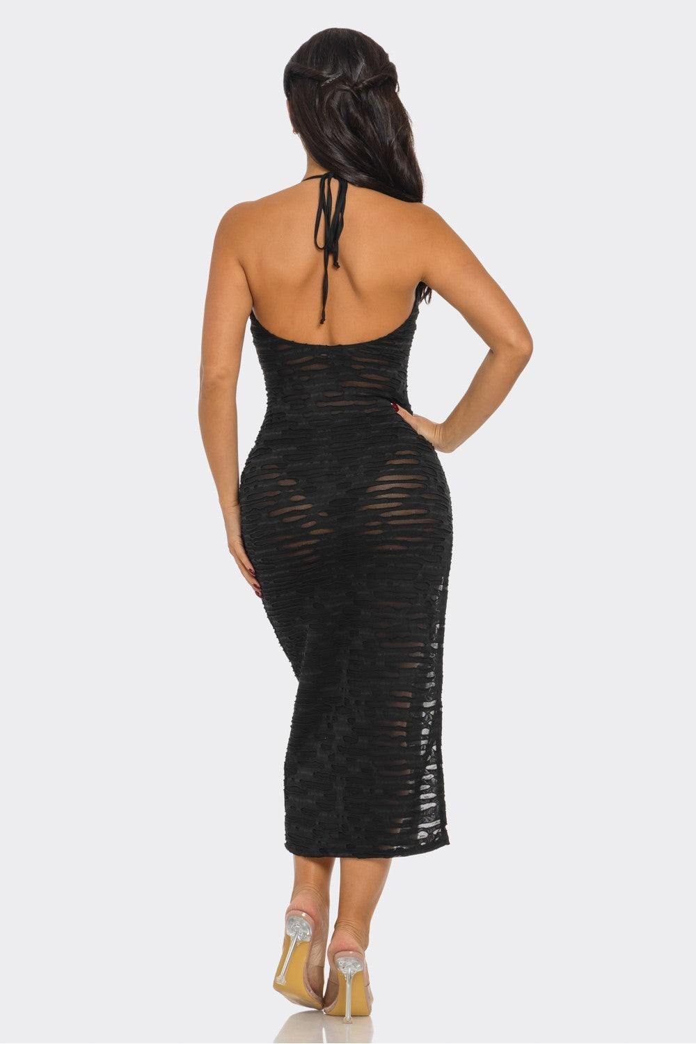 MIDNIGHT MESH MAXI DRESS