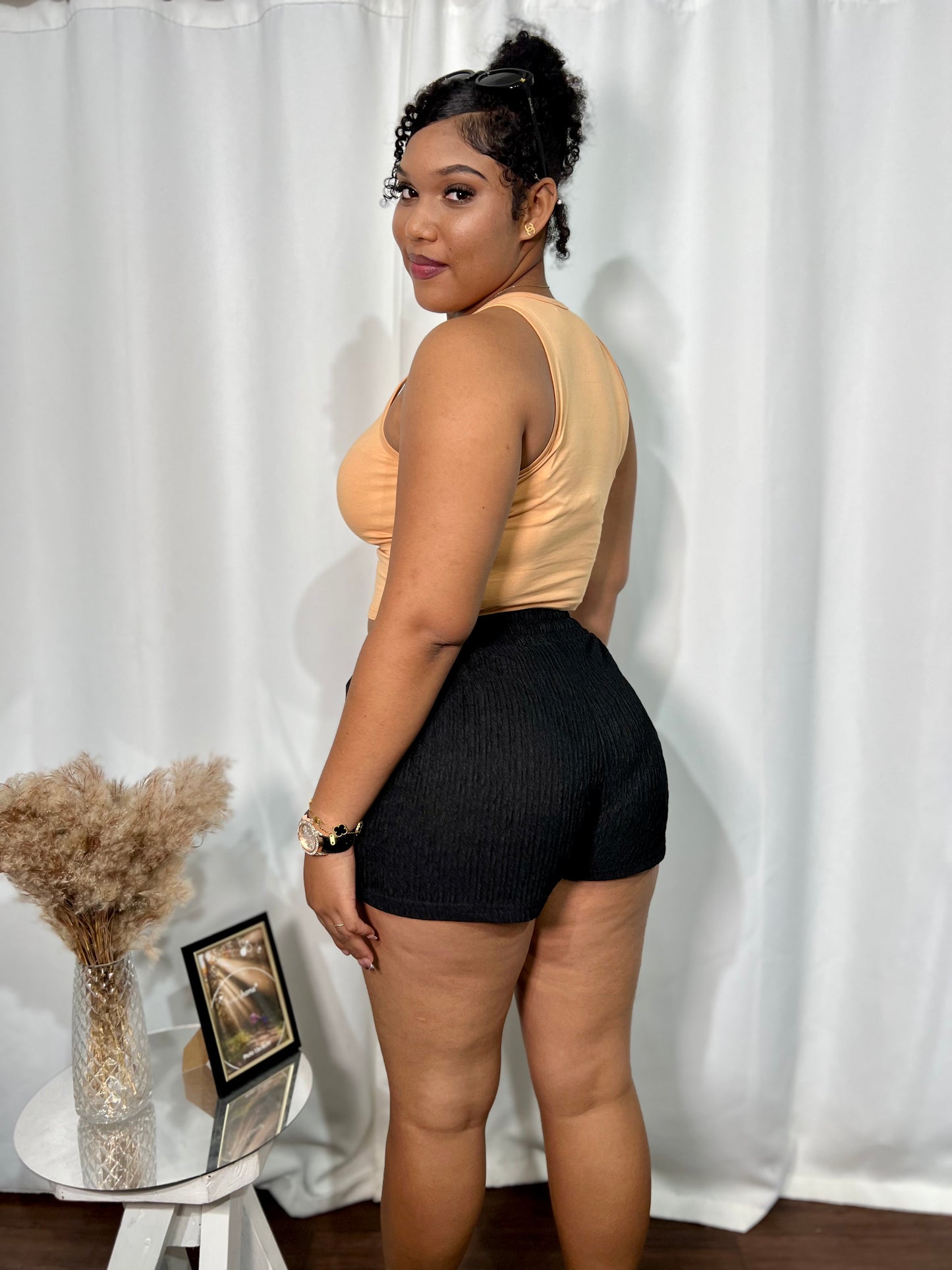 CRINKLED, DRAWSTRING POCKET SHORTS