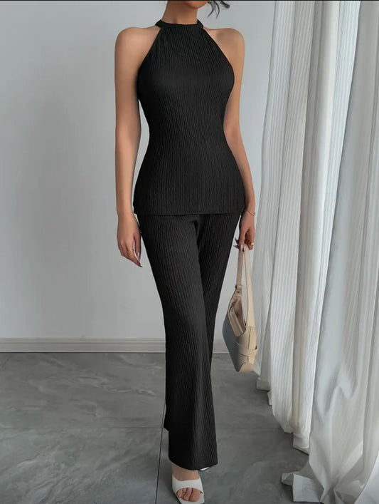 CRINKLED FLARE LEG PANTS SET