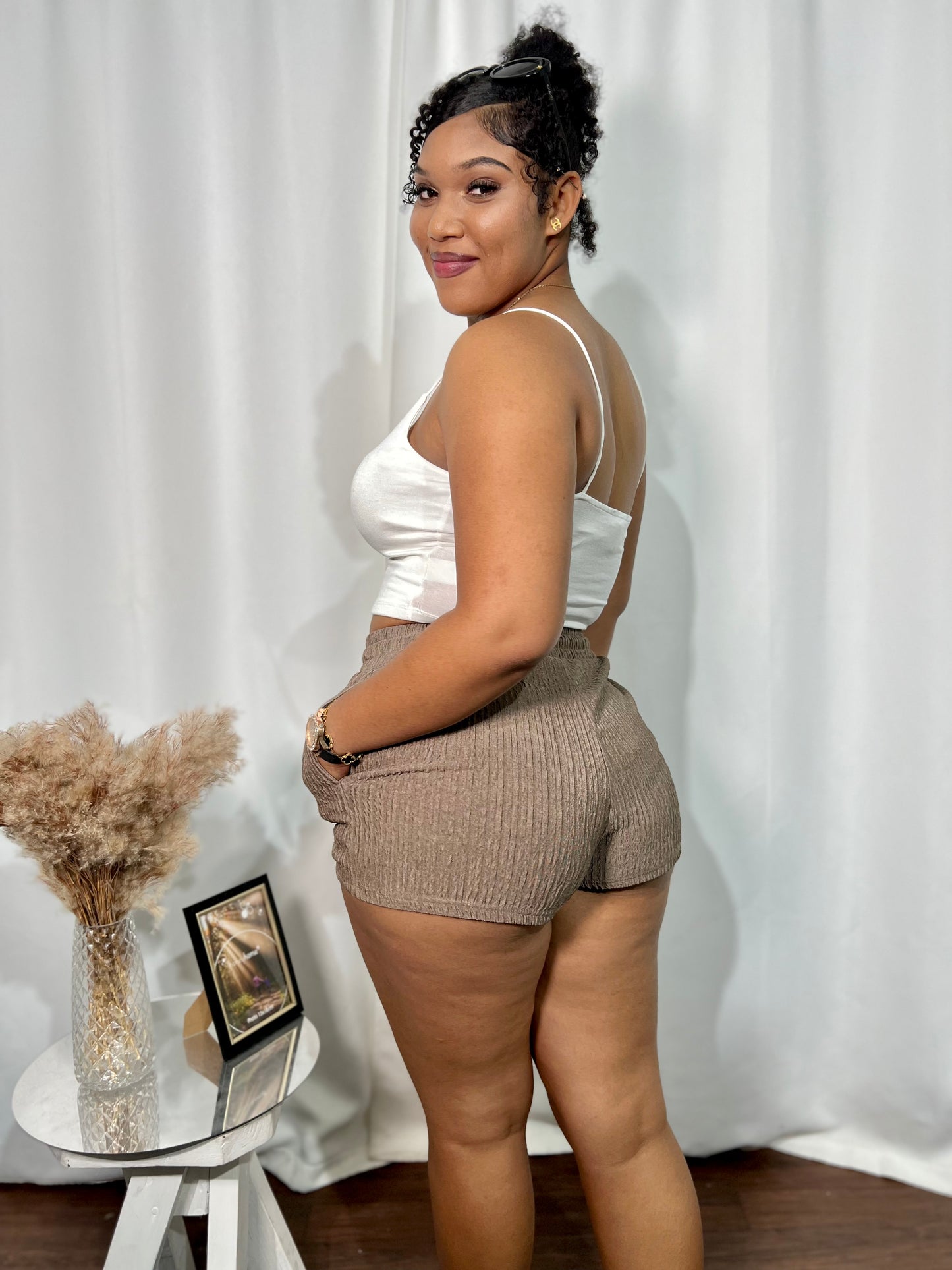 CRINKLED, DRAWSTRING POCKET SHORTS