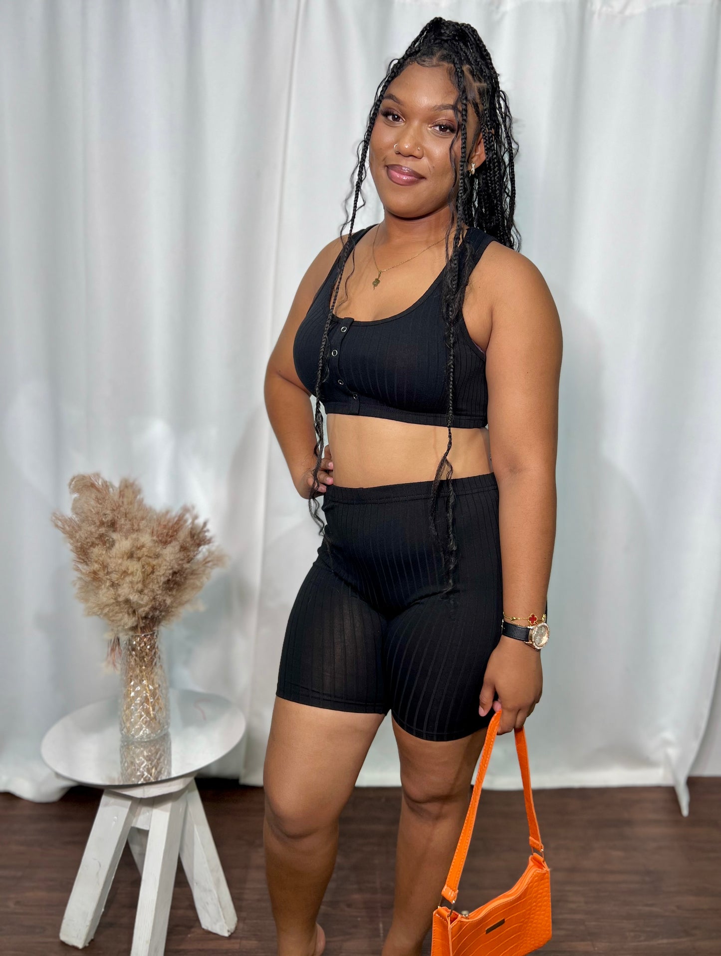 RIBBED BIKER SHORTS SET