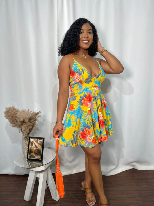 FLORAL CROSSBACK MINI DRESS