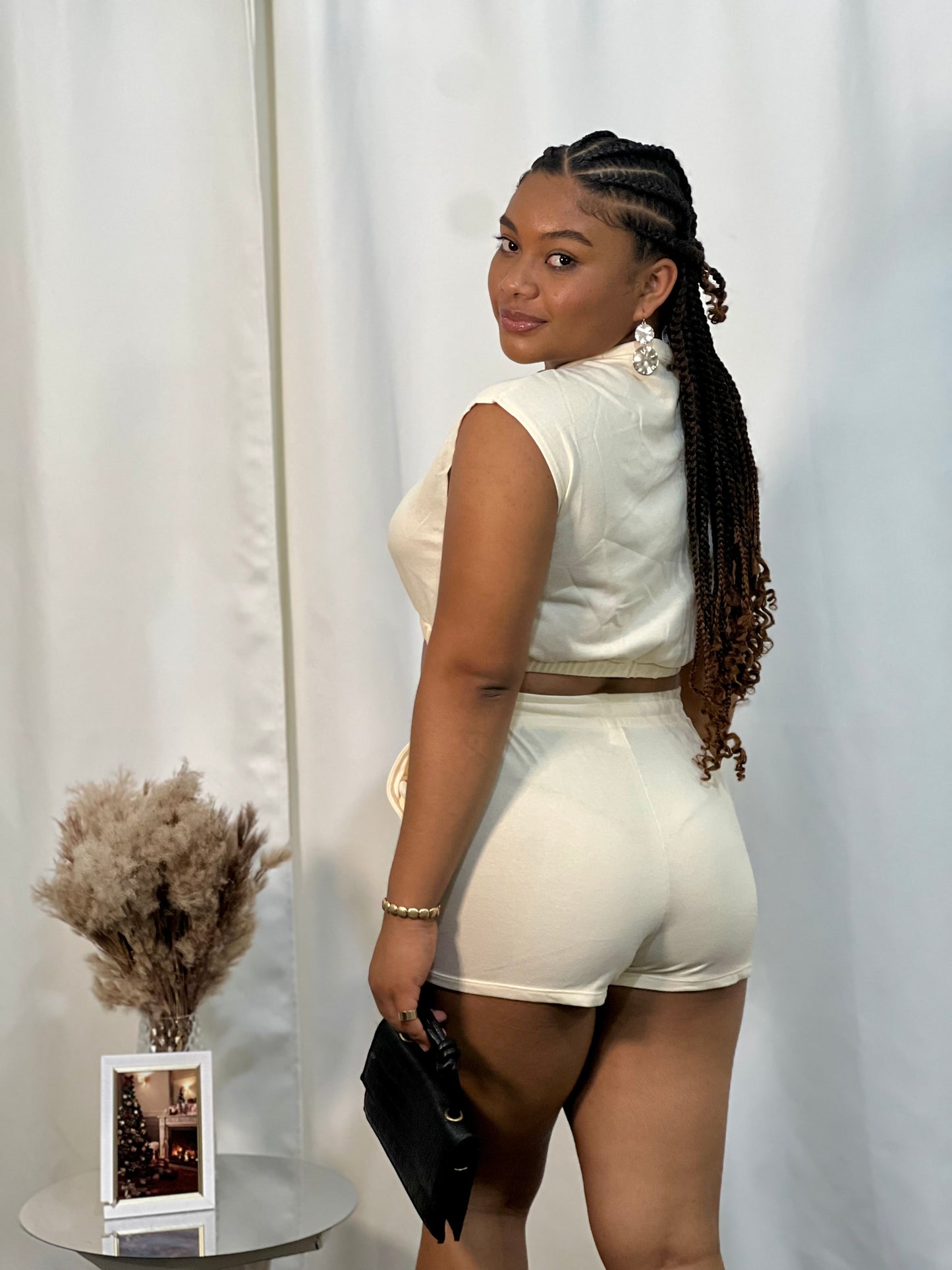 CUT-OFF SLEEVE CROP TOP/ SHORTS SET