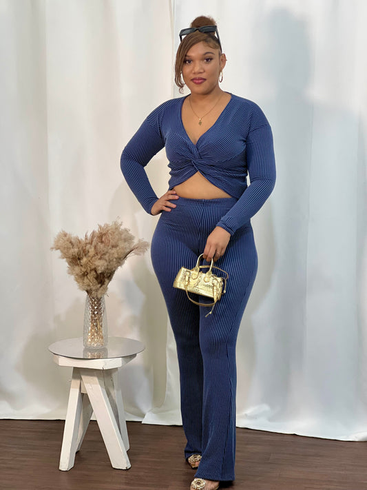 AYALA TEXTURED RIBBED 2 PIECE FLARED PANTS SET