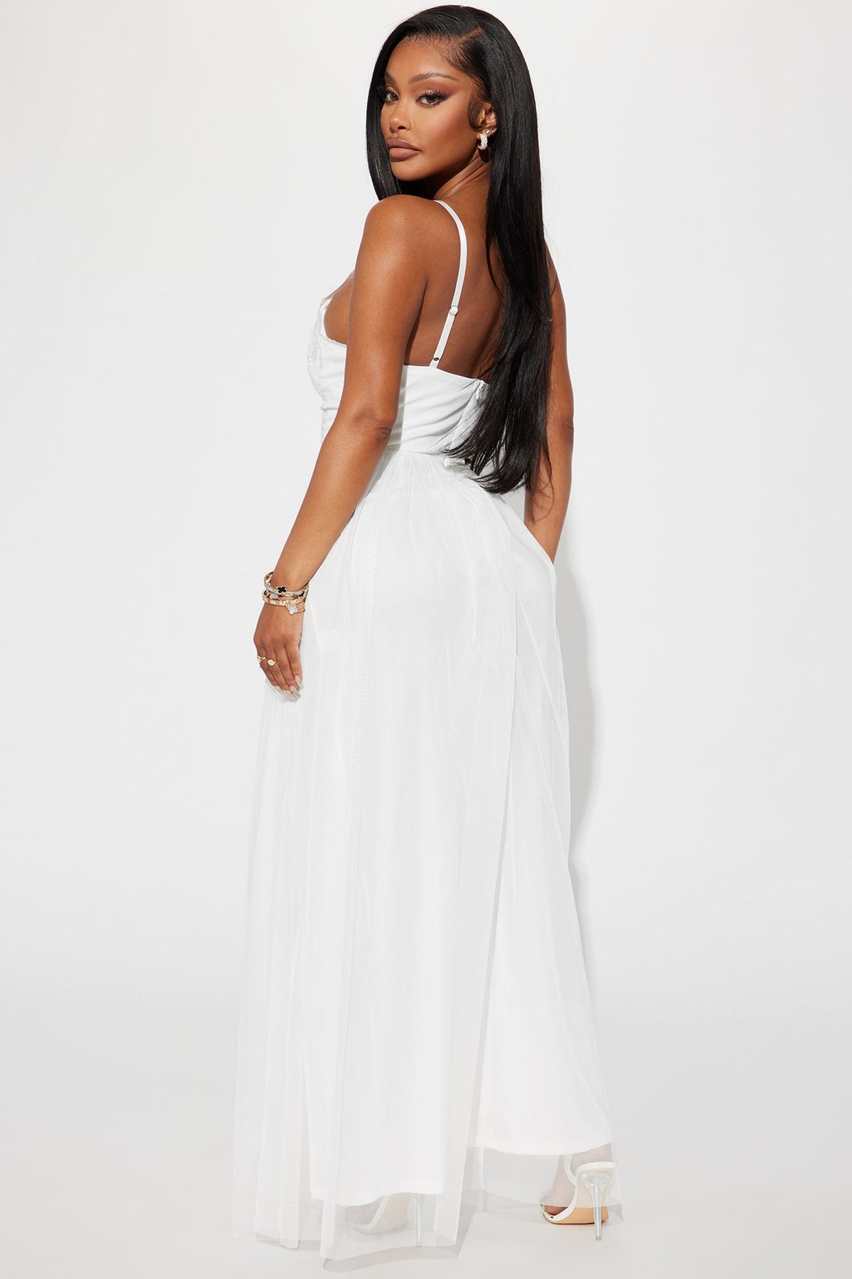LACE OVERLAY EMBROIDERED MAXI DRESS
