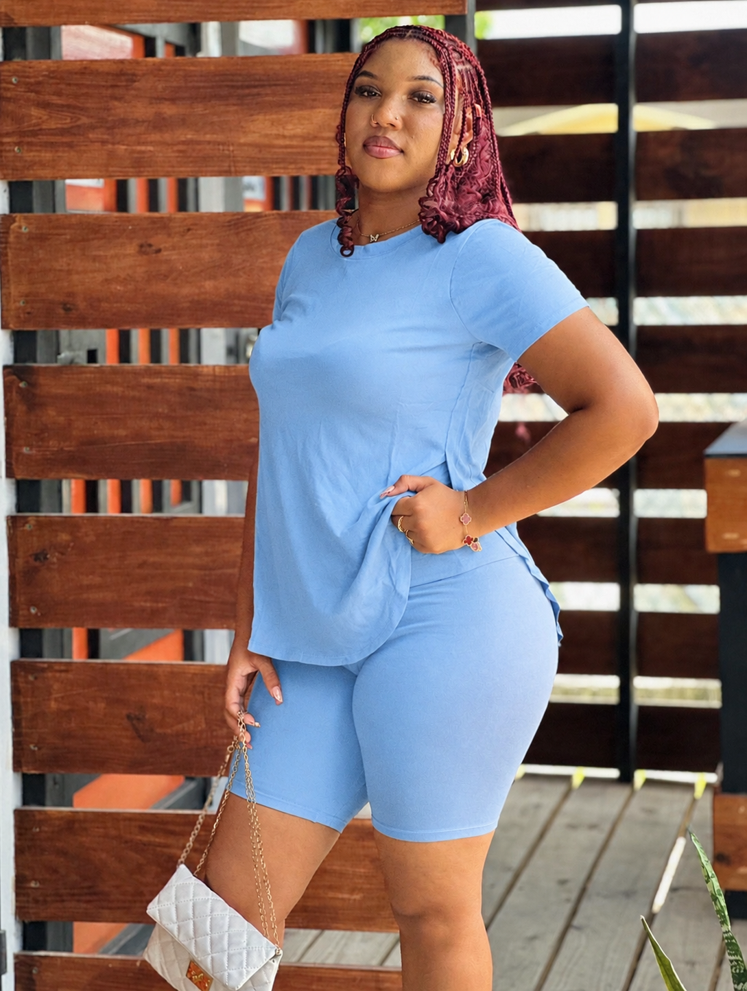 CURVE HEM OVERSIZED TEE/BIKER SHORT SET