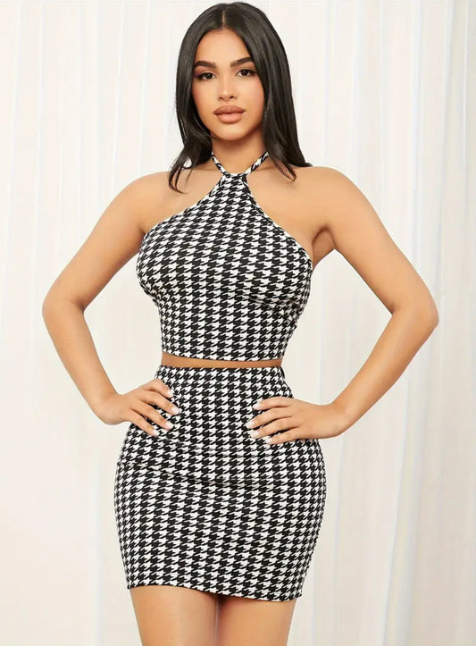 HOUNDSTOOTH SKIRT SET