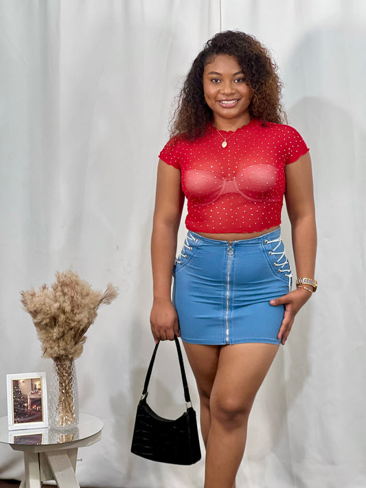 STACY DENIM LACEUP SKIRT
