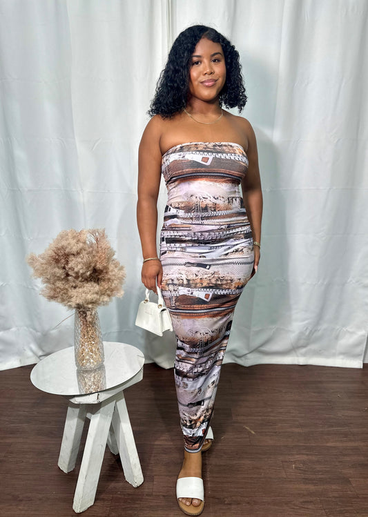 ABSTRACT PRINTED TUBE MAXI DRESS