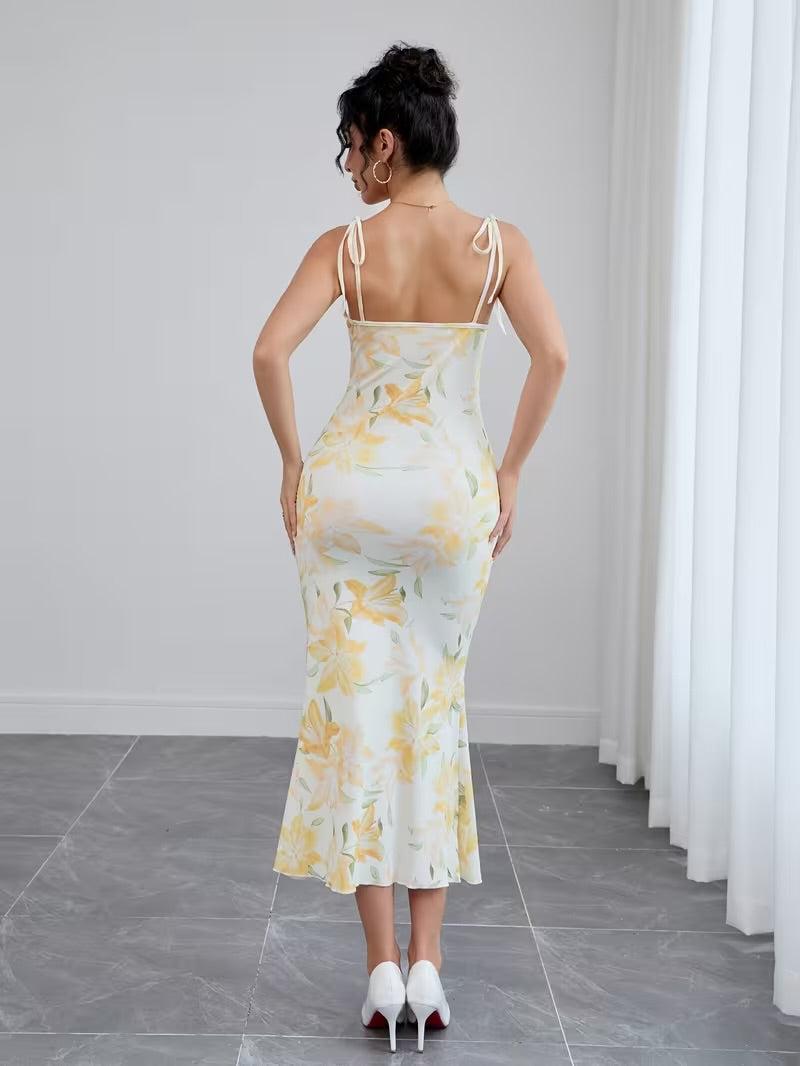 FLORAL BOW TIE MIDI DRESS