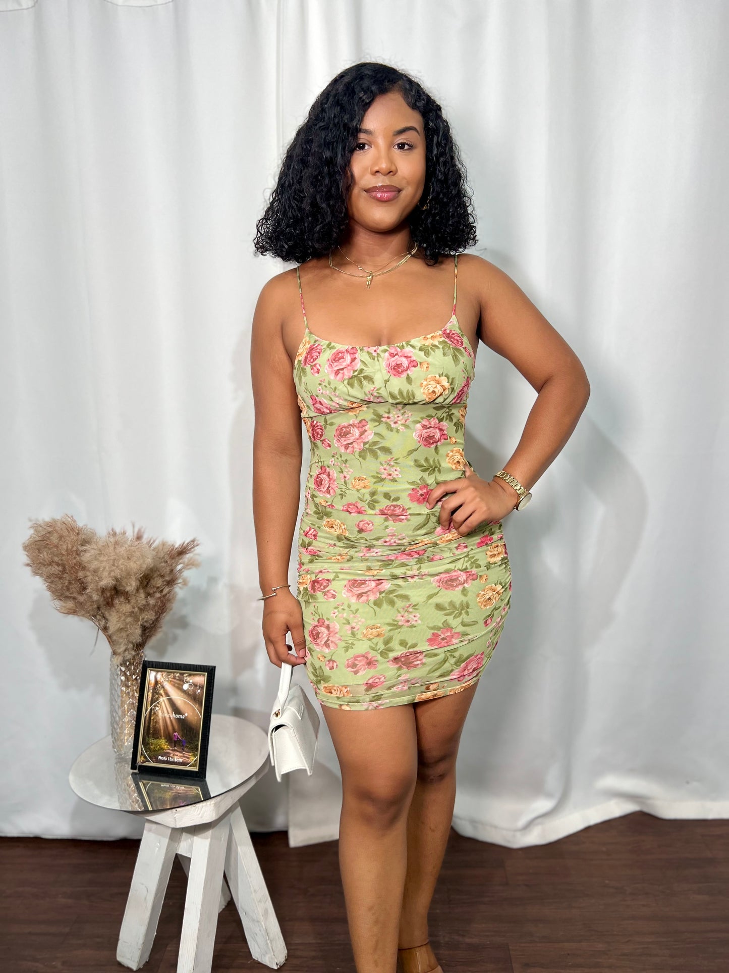 FLORAL PRINT MESH CAMI DRESS
