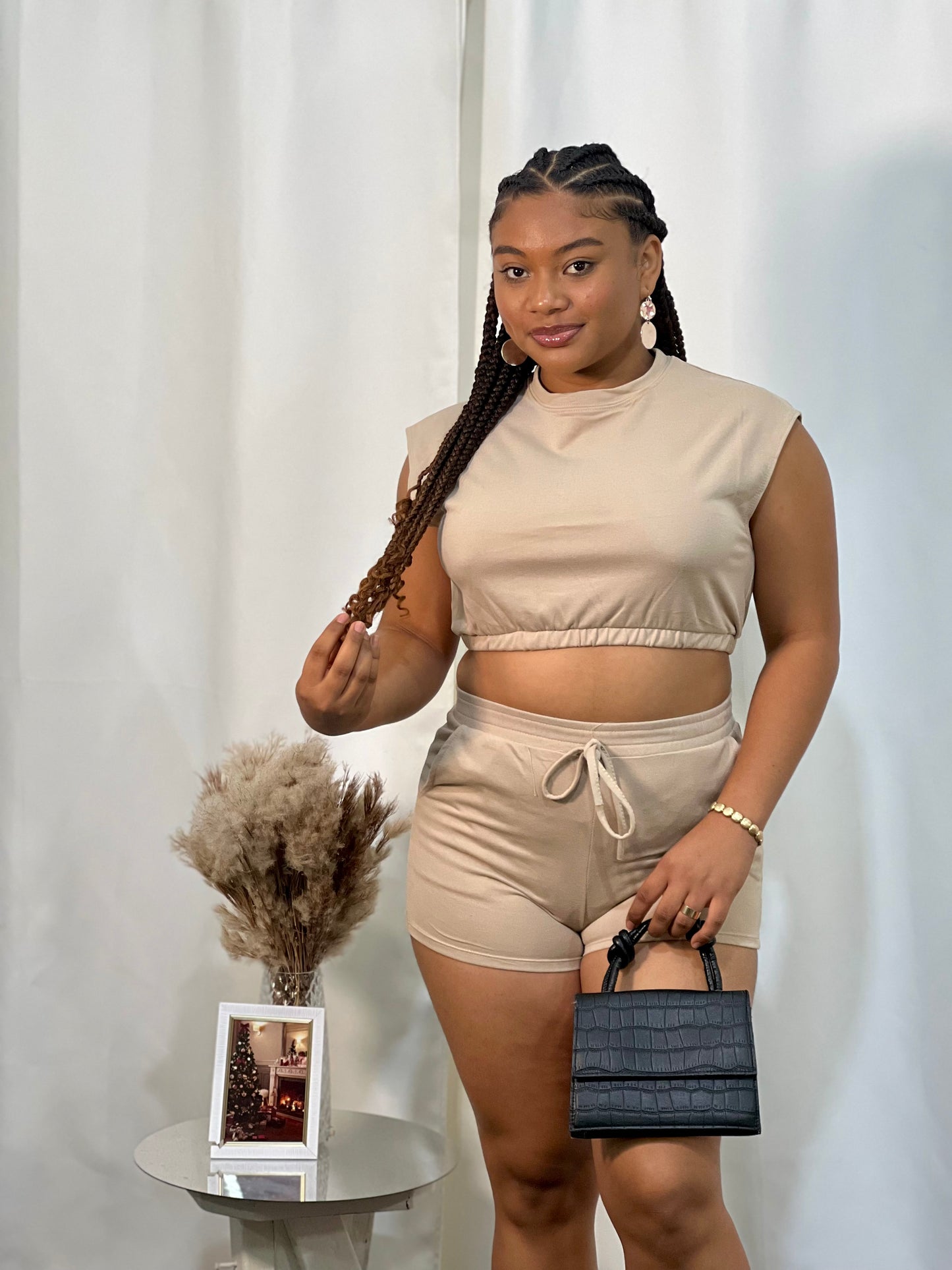 CUT-OFF SLEEVE CROP TOP/ SHORTS SET