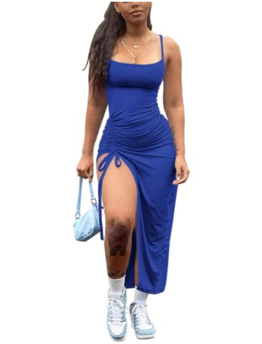 RUCHED SLIT MINI DRESS