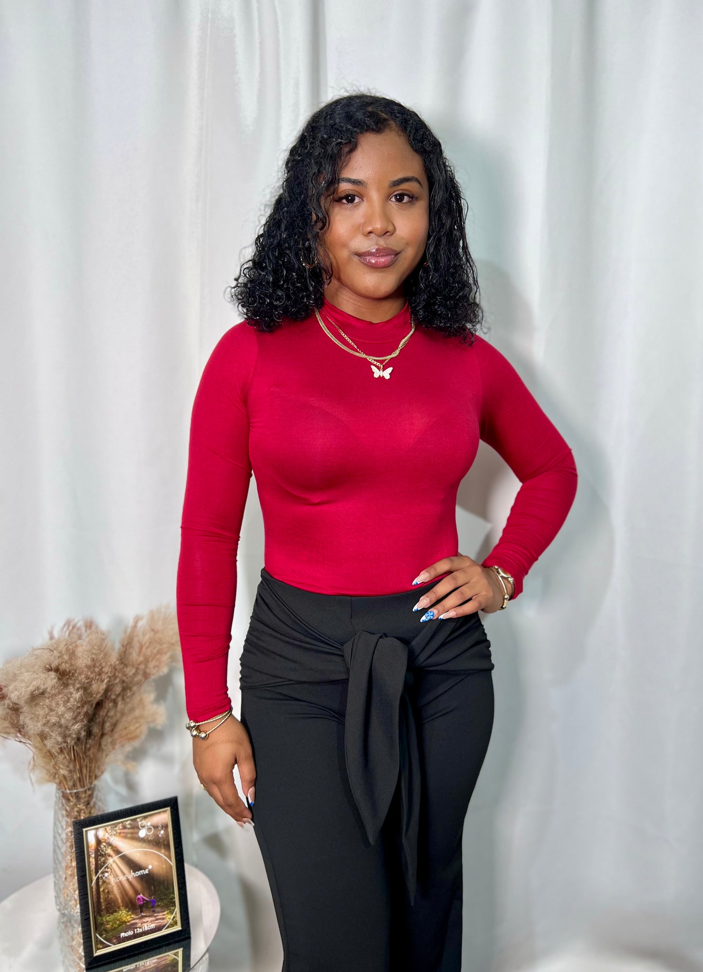 MOCK NECK LONG SLEEVE BLOUSE