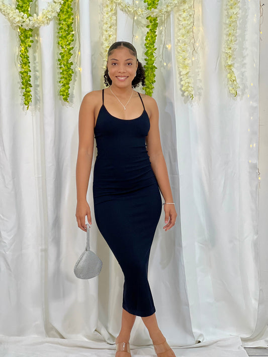 RIBBED SPAGHETTI STRAP BODYCON MAXI DRESS
