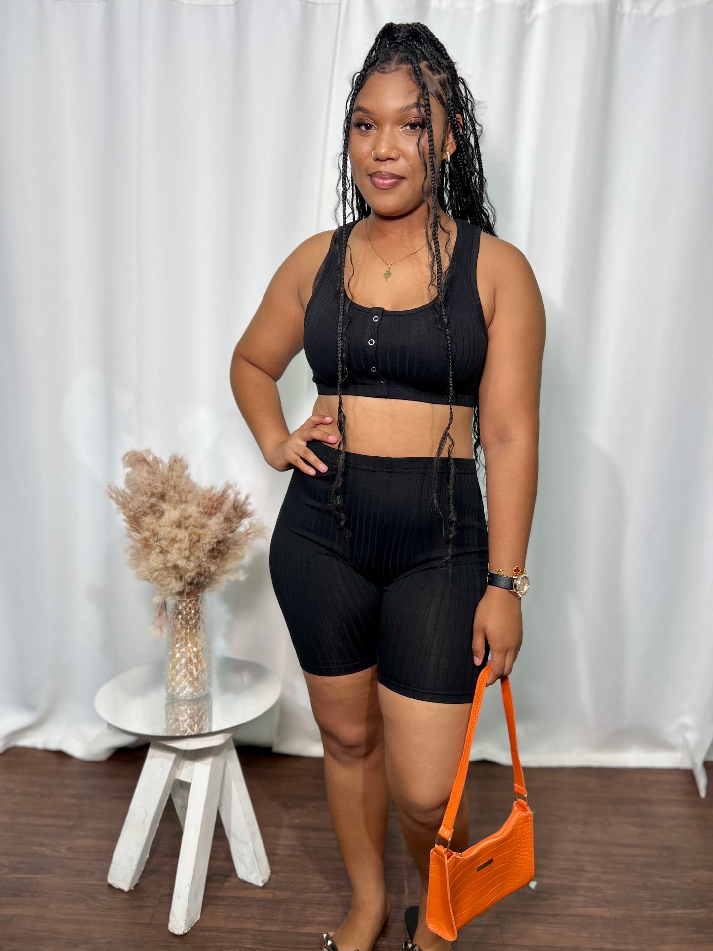 RIBBED BIKER SHORTS SET