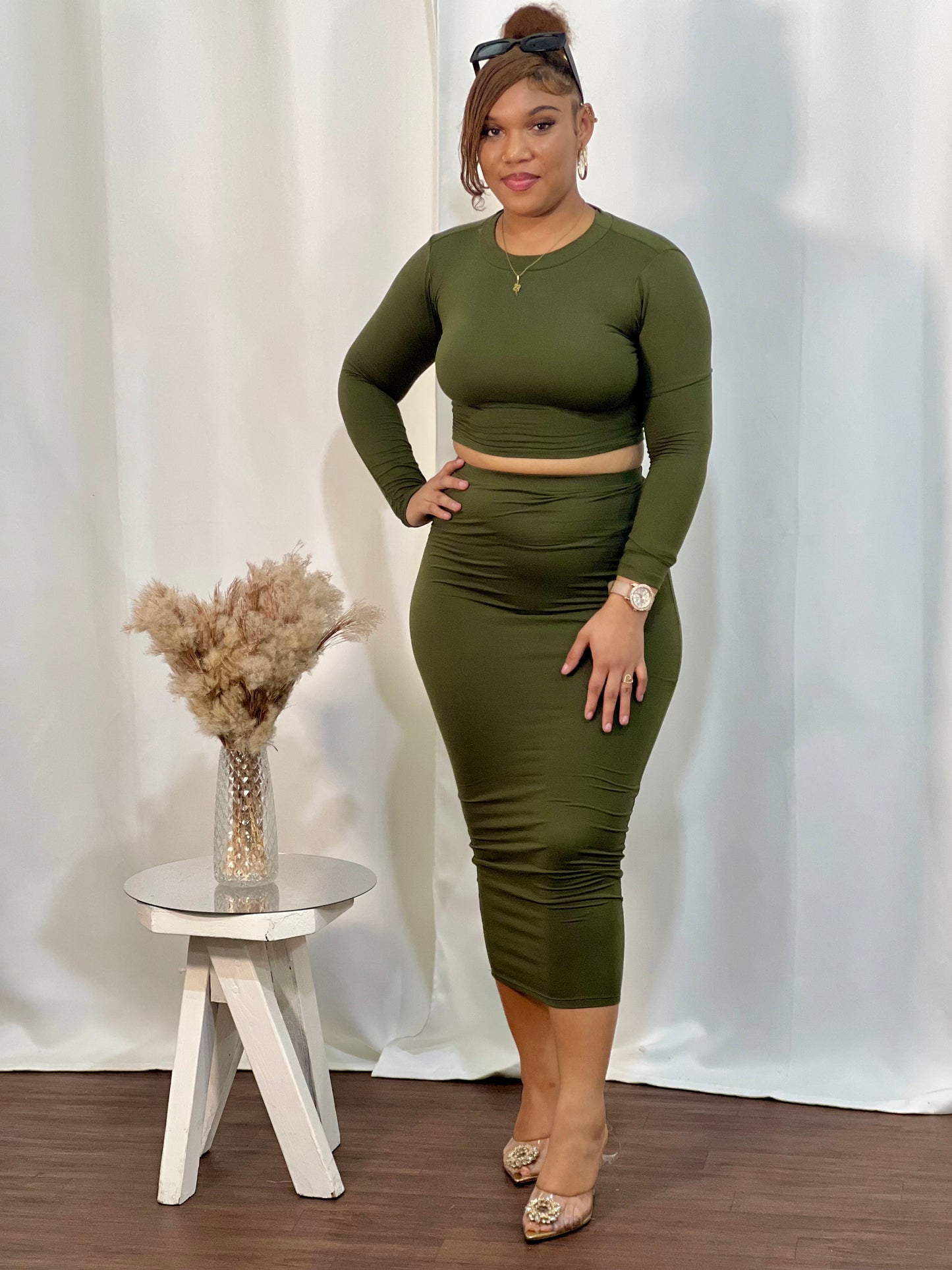 SUBURBAN LONG SLV 2PC SKIRT SET