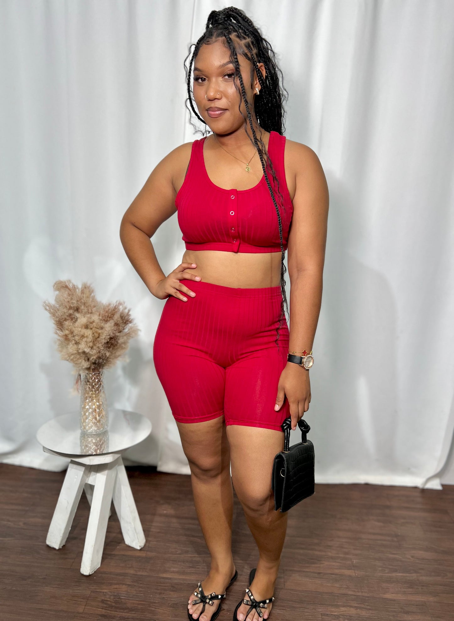 RIBBED BIKER SHORTS SET