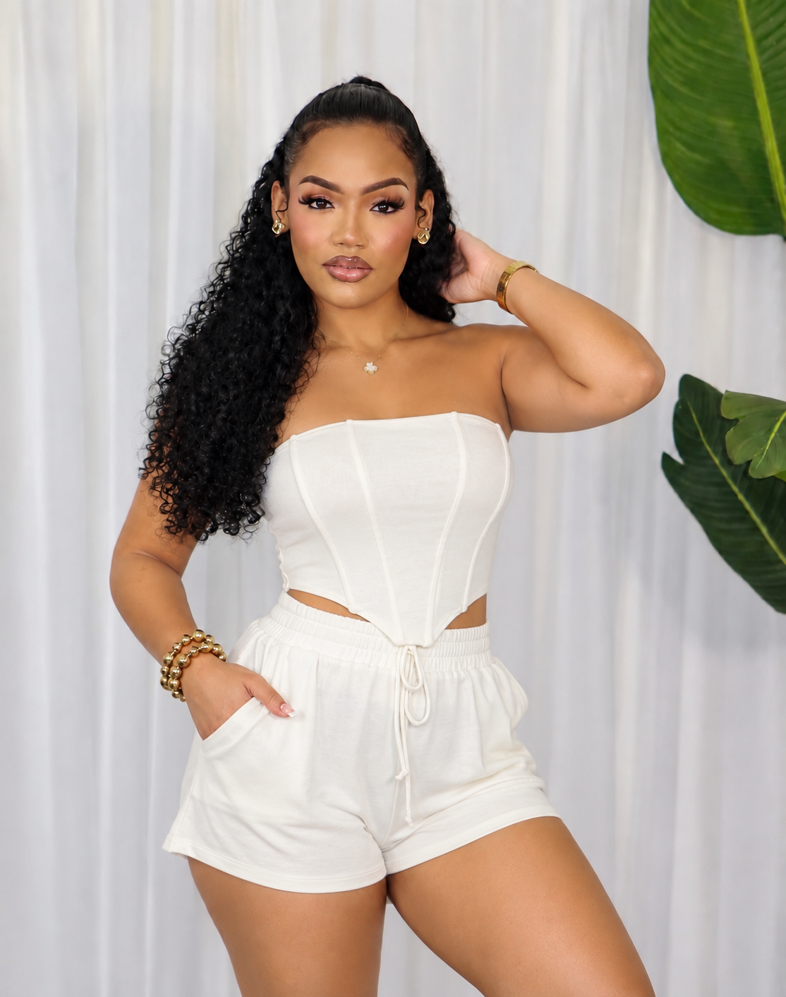 BONED CORSET-STYLE TUBE TOP / SHORTS SET