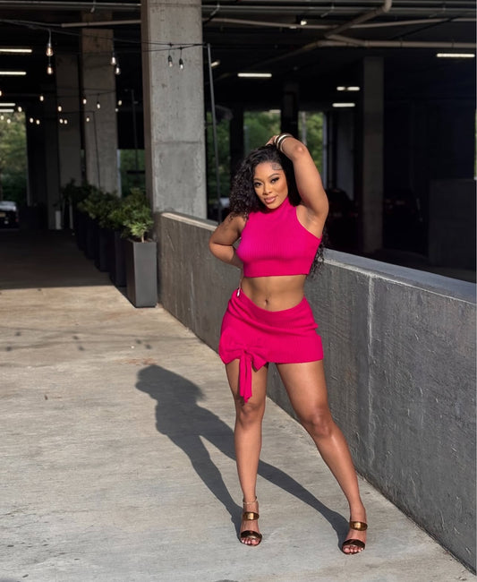 RIBBED BOW MINI SKIRT SET
