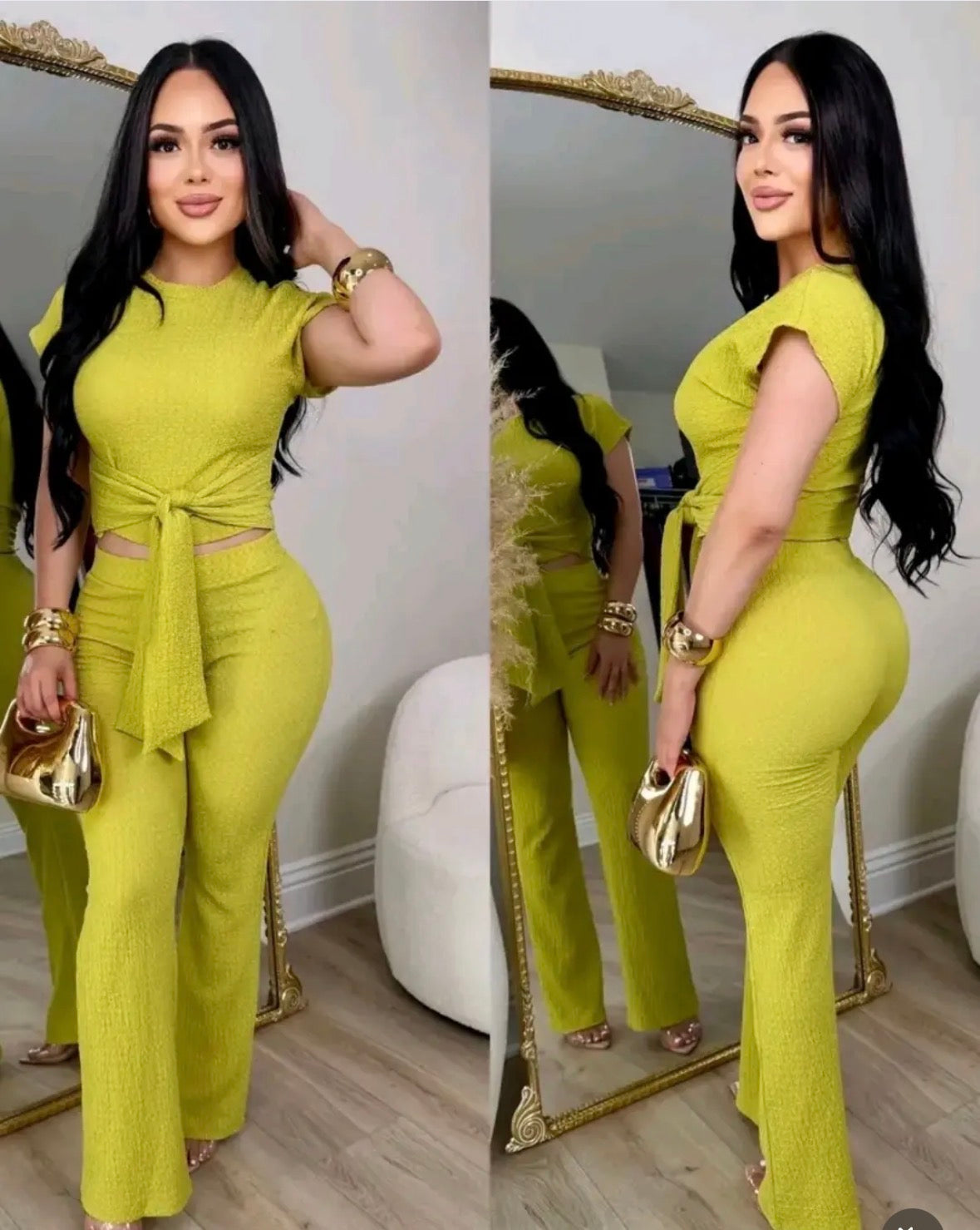FRONT KNOT TIE PANTS SET