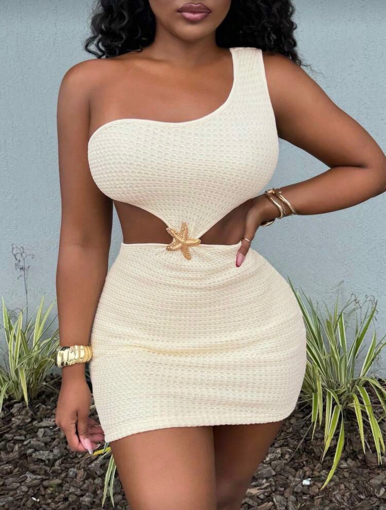 APRICOT METAL BUCKLED MINI DRESS