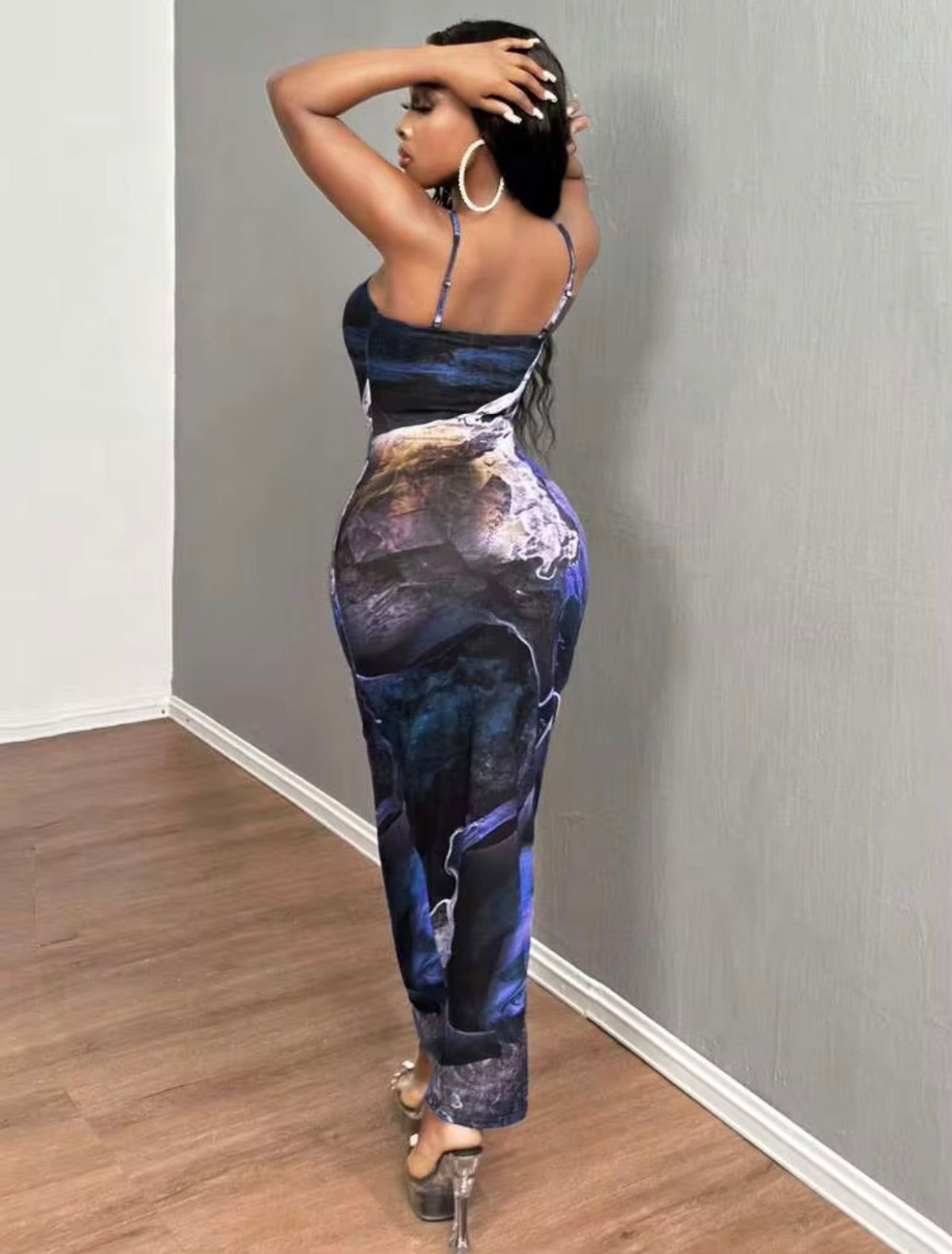 MARBLE PRINT MAXI DRESS