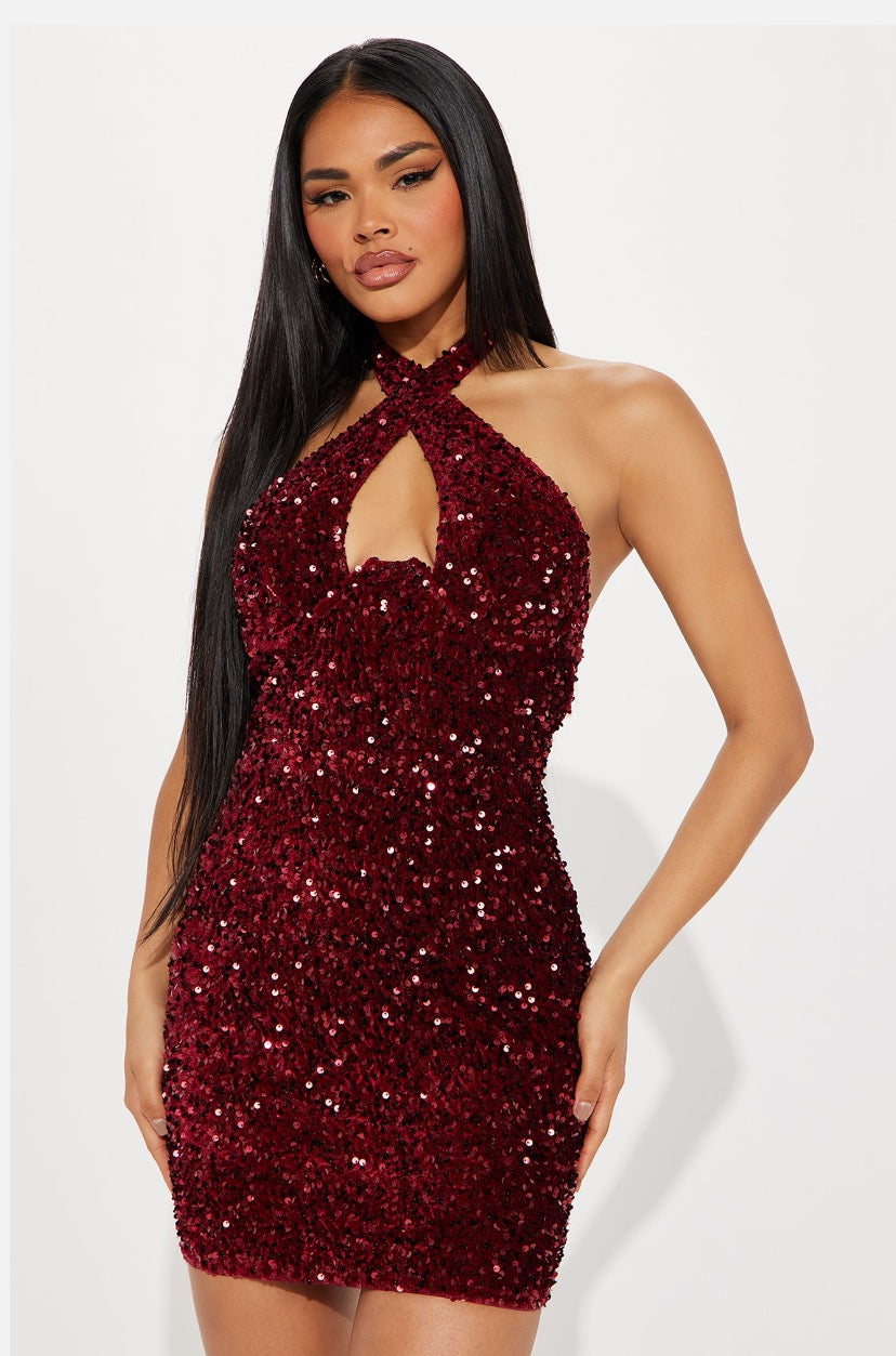 VERA VELVET SEQUINS MINI DRESS
