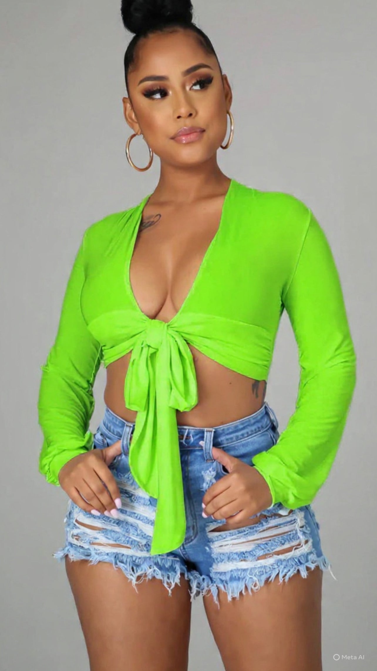 TIE FRONT LONG SLEEVE CROP TOP