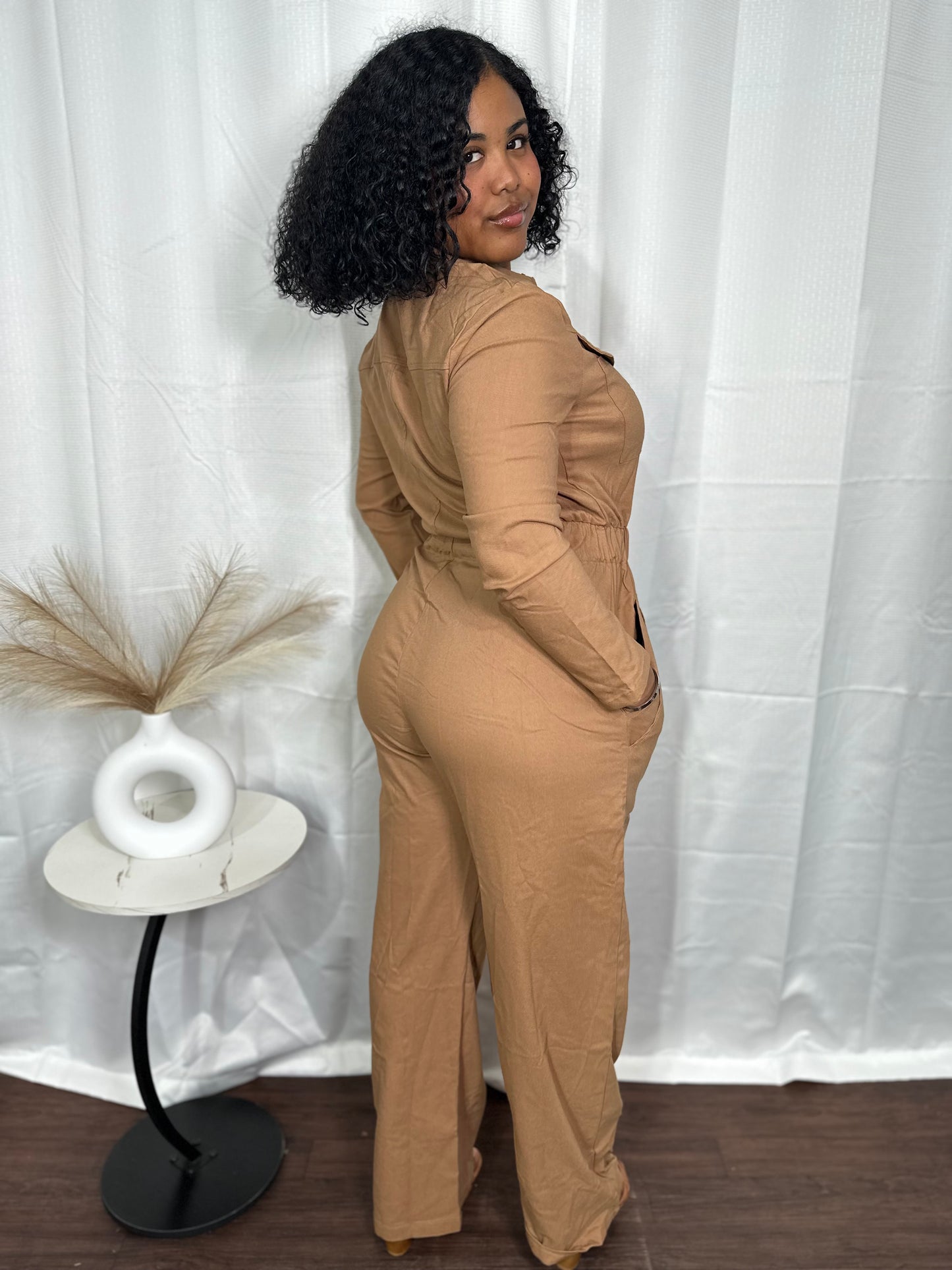LONG SLEEVE WIDE LEG CARGO JUMPSUIT