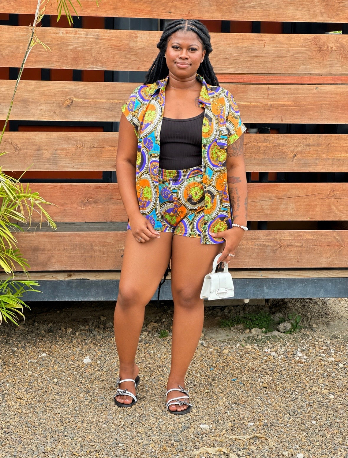 ABSTRACT PRINT BUTTON SHIRT / SHORTS SET