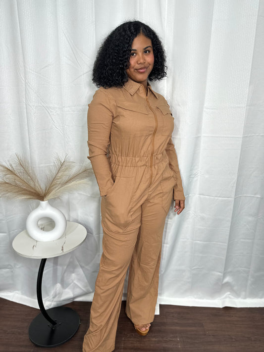 LONG SLEEVE WIDE LEG CARGO JUMPSUIT