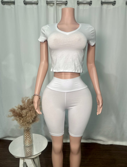 V NECK SHORT SLEEVE BIKER SHORT SET