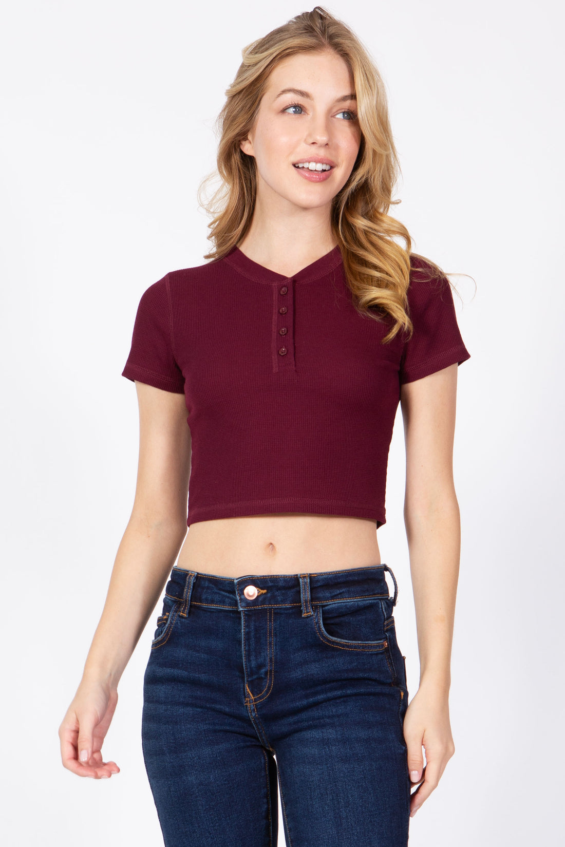 HENLEY THERMAL BUTTON DOWN CROP TOP