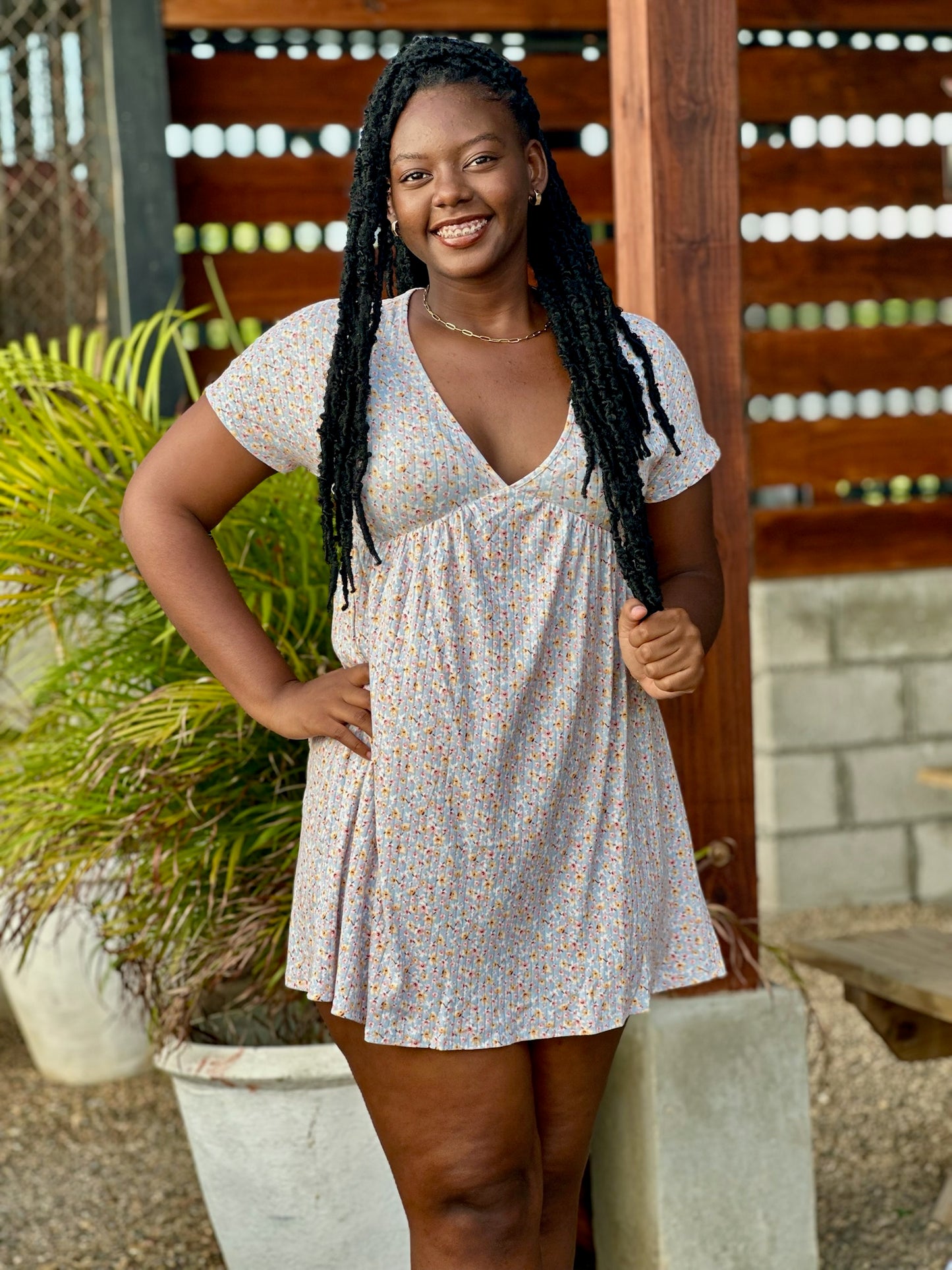 FLORAL DEEP V MINI DRESS