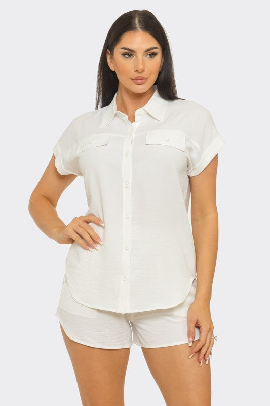 POCKET BUTTON DOWN SHORTS SET