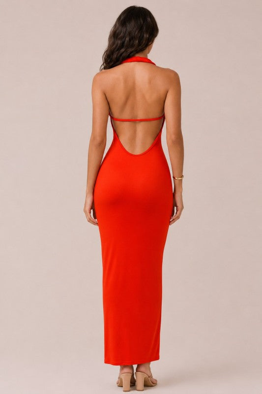 TWISTED KNOT RUCHED MAXI DRESS