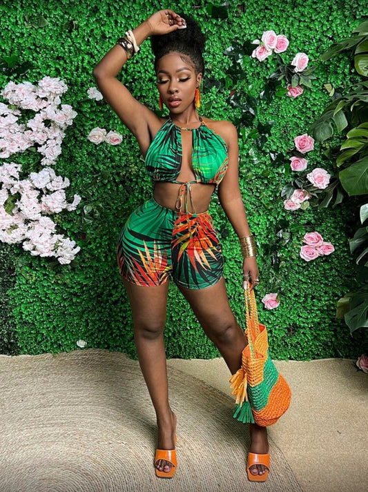 FLORAL PRINT HALTER ROMPER