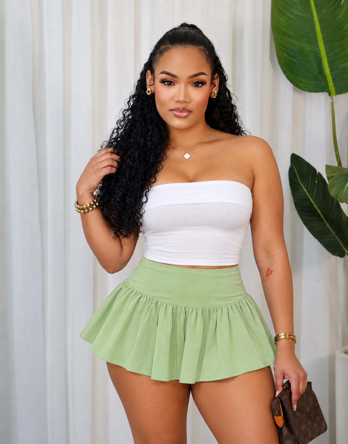 POPLIN PLEATED MINI SKIRT