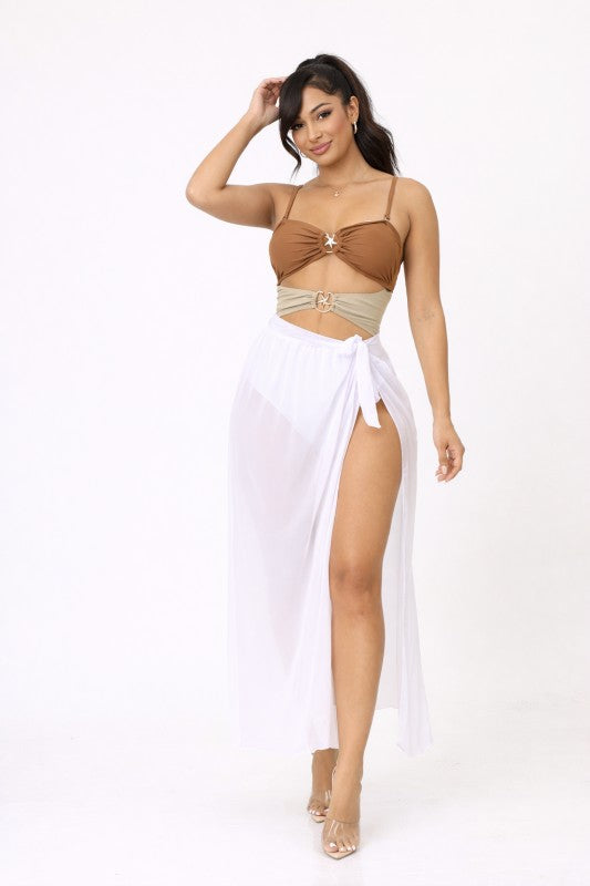 METALLIC STARFISH DECOR SWIMSUIT SET