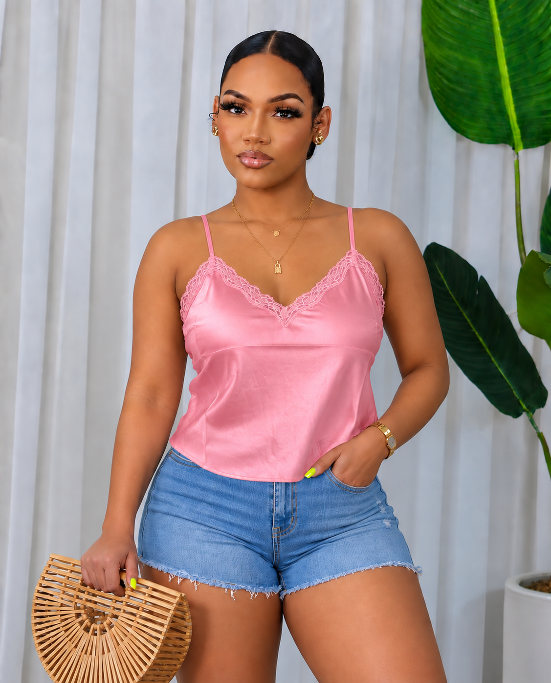 SATIN LACE CROP TOP