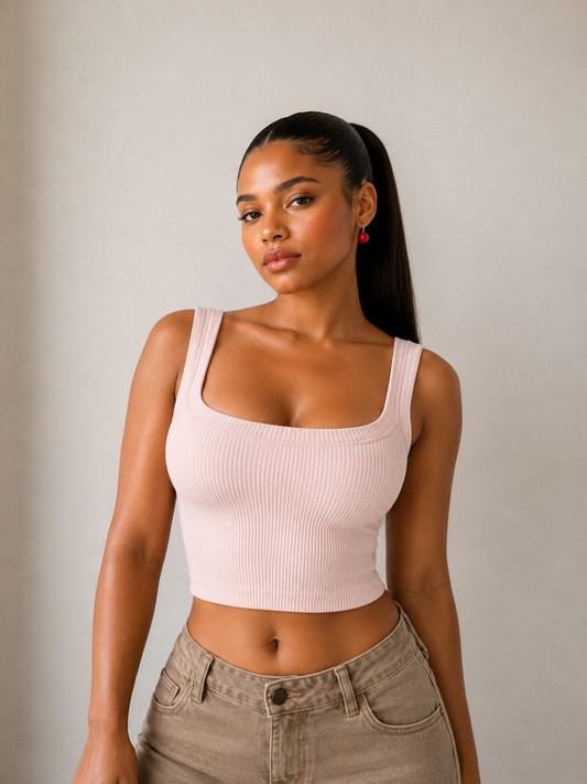 RIBBED SCOOP NECK CROP TOP