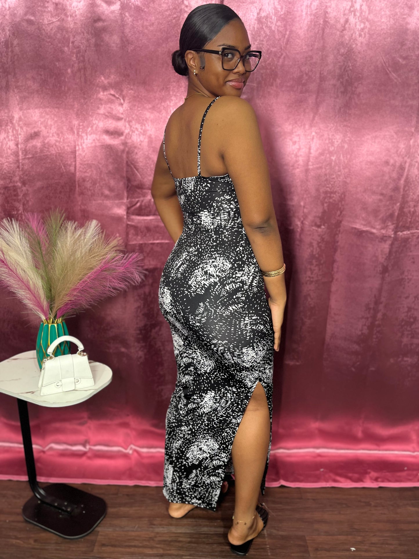 SPLASH MAXI DRESS W SLIT