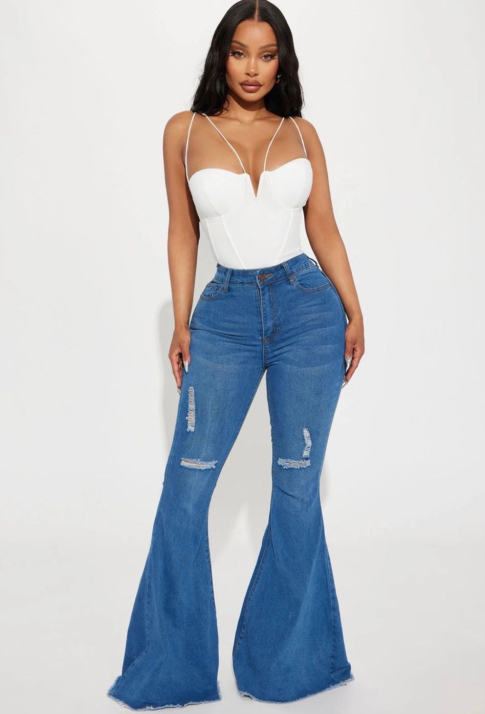 EXTRA FLARE RIPPED JEAN PANTS