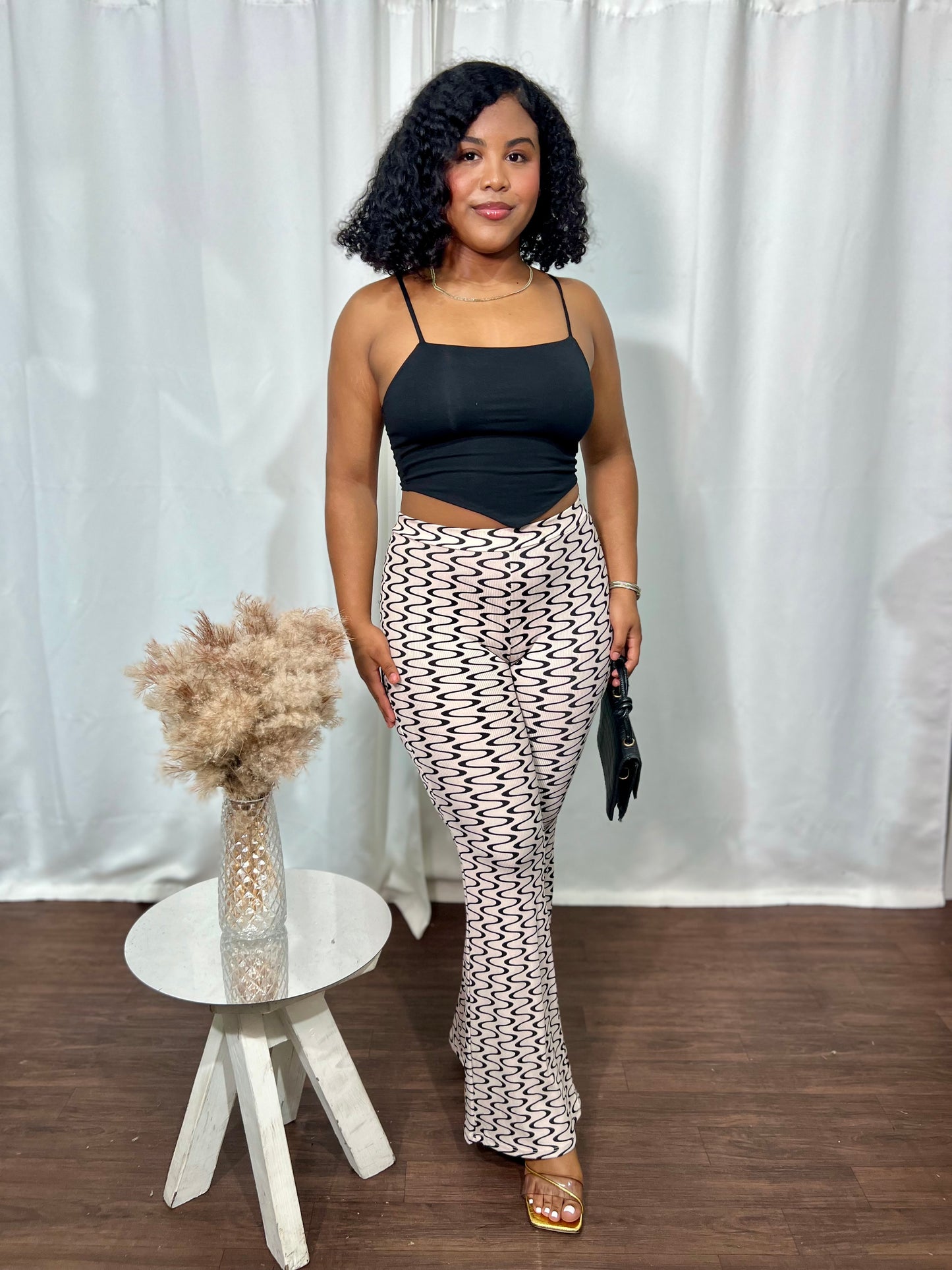 ABSTRACT RIBBED HIGH WAISTED  PANT