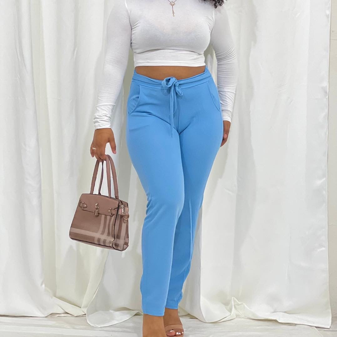 CRINKLED TIE FRONT OFFICE PANTS