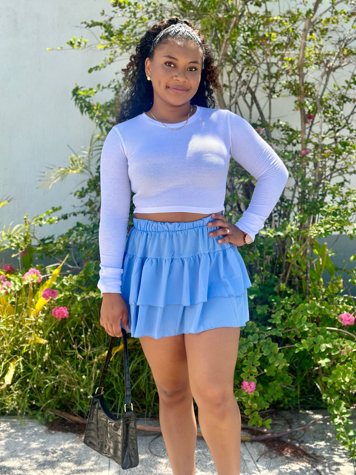 BUBBLE CREPE LAYERED SKIRT