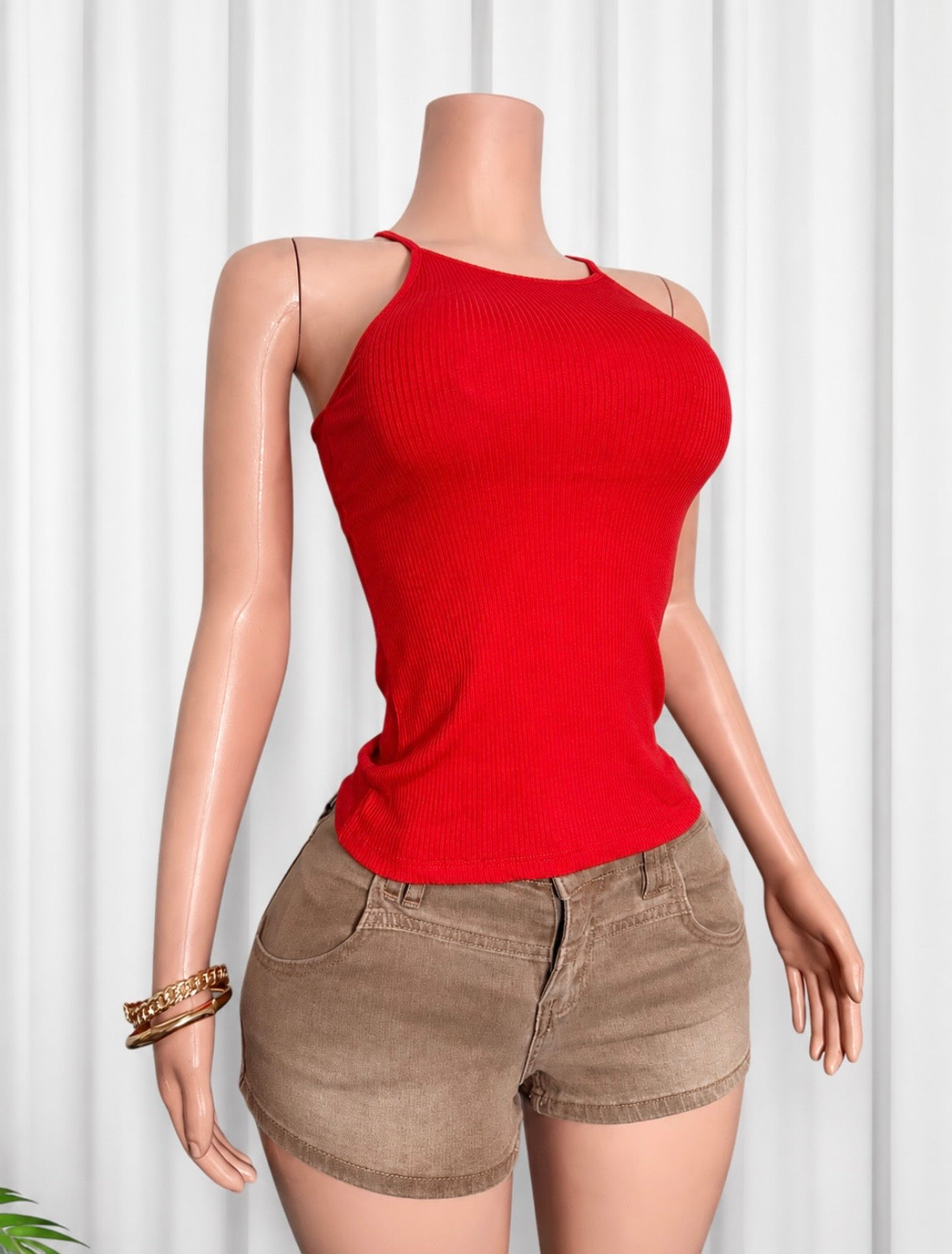 HIGH-NECK HALTER RIBBED RACERBACK TOP
